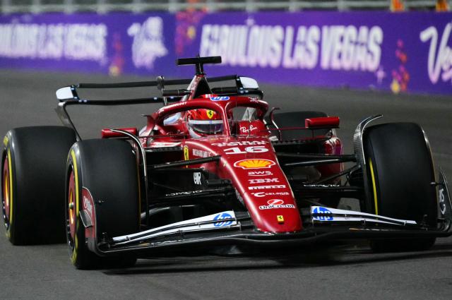 Ferrari's Monegasque driver Charles Leclerc races during the second practice session for the Las Vegas Formula One Grand Prix at the Las Vegas Strip Circuit in Las Vegas, Nevada, on November 20, 2025. (Photo by Frederic J. Brown / AFP)