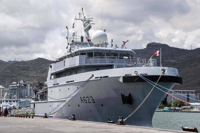 A general view of the Champlain vessel in the harbour near Port Louis on November 21, 2025. (Photo by Ludovic MARIN / AFP)