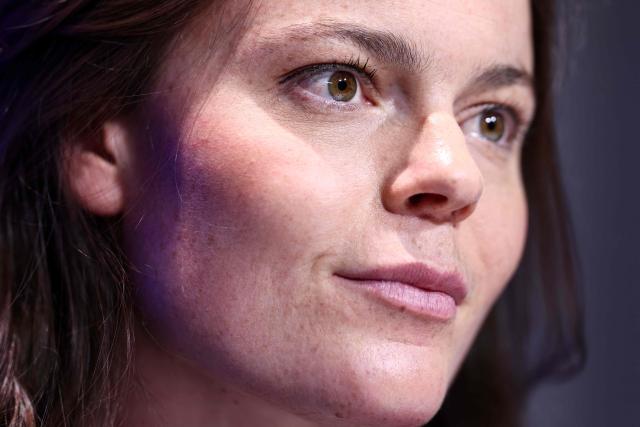 (FILES) US skier Breezy Johnson speaks to the press during the Team USA Media Summit ahead of the Olympic and Paralympic Winter Games Milano Cortina 2026 at the Javits Center in New York City on October 29, 2025. American Breezy Johnson, crowned world downhill champion last winter, expects the toughest race in history next February at the Olympic Games in Cortina d'Ampezzo, Italy. (Photo by CHARLY TRIBALLEAU / AFP)