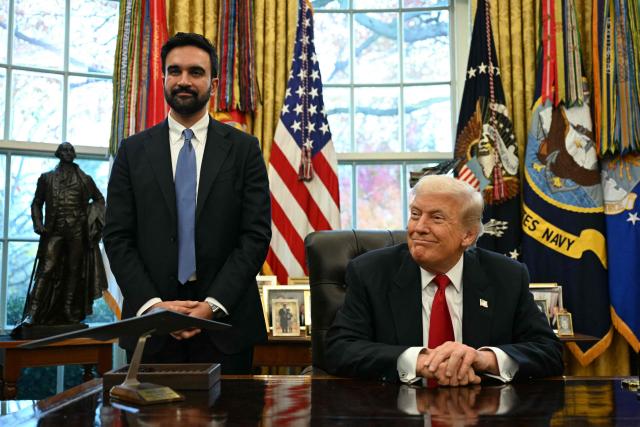 US President Donald Trump (R) meets with New York Mayor-elect Zohran Mamdani in the Oval Office of the White House in Washington, DC, on November 21, 2025. (Photo by Jim WATSON / AFP)