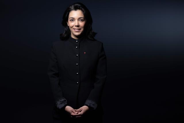 La France Insoumise - Nouveau Front Populaire's MP and candidate for the municipal elections in Paris Sophia Chikirou, poses during a photo session in Paris on November  21, 2025. (Photo by JOEL SAGET / AFP)