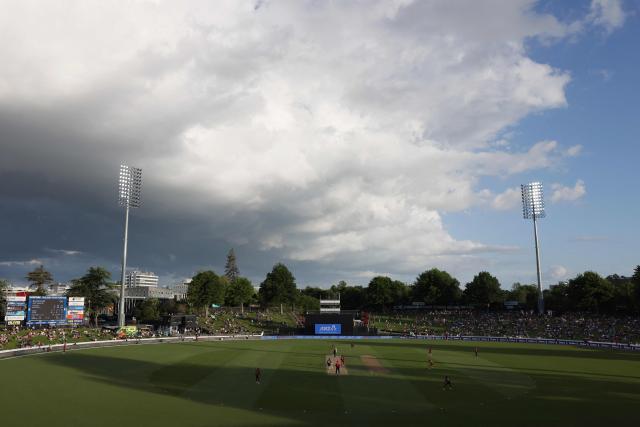 A general view during the third one-day international cricket match between New Zealand and West Indies played at Seddon Park in Hamilton on November 22, 2025. (Photo by Michael Bradley / AFP)