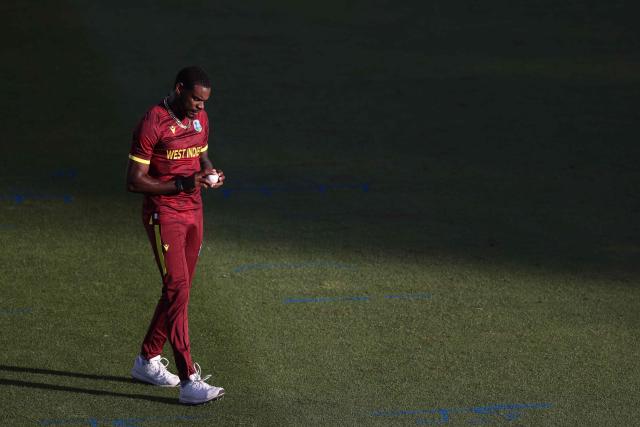 West Indies' Justin Greaves looks to bowl during the third one-day international cricket match between New Zealand and West Indies played at Seddon Park in Hamilton on November 22, 2025. (Photo by Michael Bradley / AFP)