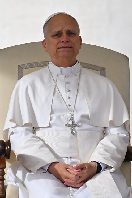 Pope Leo XIV looks on during the audience of Jubilee of Choirs and Choral Society in St. Peter's Square, in the Vatican on November 22, 2025. (Photo by Andreas SOLARO / AFP)