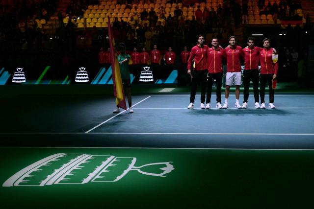 Spain's team poses ahead of the 2025 Davis Cup semi-finals against Germany at the Super Tennis Arena in Bologna, northen Italy, on November 22, 2025. (Photo by Tiziana FABI / AFP)