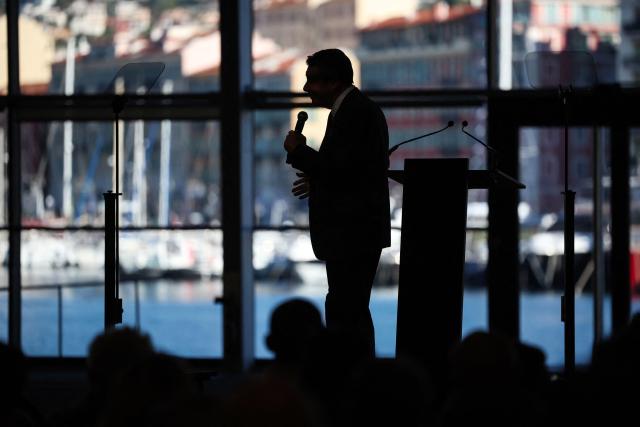 Vice-president for French right wing party Horizons and Nice's mayor Christian Estrosi delivers a speech during a meeting to launch his campaign for the 2026 French Municipal Elections, in Nice, southeastern France, on November 22, 2025. (Photo by Valery HACHE / AFP)
