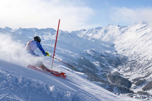 Italy's Alex Vinatzer competes during the men's slalom event of the FIS Alpine Skiing World Cup in Gurgl, Austria on November 22, 2025. (Photo by Johann GRODER / various sources / AFP) / Austria OUT