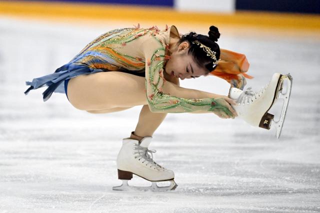 Japan's Rion Sumiyoshi performs in Women's free skating competition during the ISU Grand Prix of Figure Skating Finlandia Trophy in Helsinki, Finland on November 22, 2025. (Photo by Mikko Stig / Lehtikuva / AFP) / Finland OUT