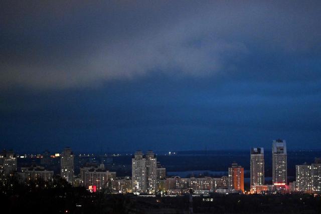 This photograph shows the city skyline in the evening hours in Kyiv, on November 22, 2025, amid the Russian invasion of Ukraine. (Photo by Sergei GAPON / AFP)