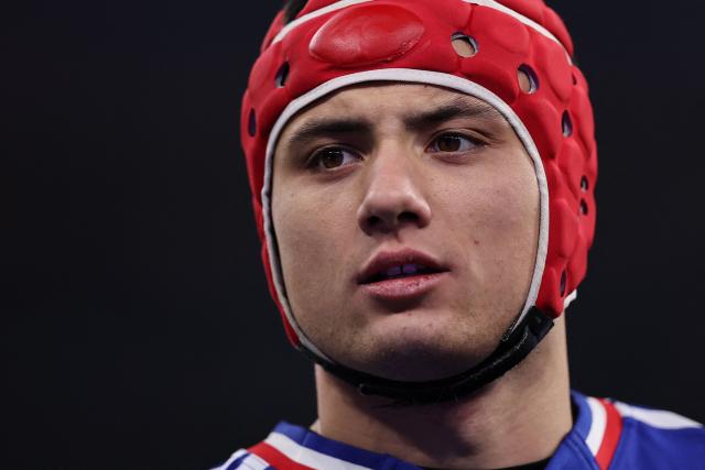 France's wing #11 Louis Bielle-Biarrey looks on after winning the Autumn Nations Series international rugby union test match between France and Australia at the Stade de France in Saint-Denis, north of Paris, on November 22, 2025. (Photo by Anne-Christine POUJOULAT / AFP)