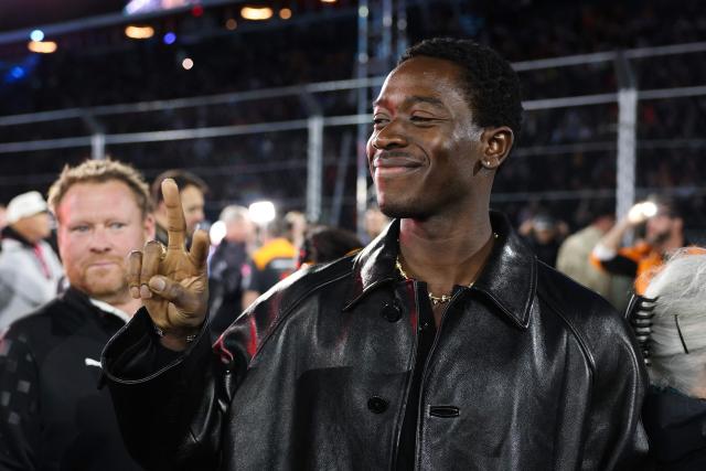 British actor Damson Idris attends the grid tour before the start of the Las Vegas Formula One Grand Prix at the Las Vegas Strip Circuit in Las Vegas, Nevada, on November 22, 2025. (Photo by Patrick T. Fallon / AFP)