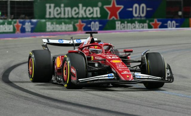 Ferrari's Monegasque driver Charles Leclerc races during the Las Vegas Formula One Grand Prix at the Las Vegas Strip Circuit in Las Vegas, Nevada, on November 22, 2025. (Photo by Frederic J. Brown / AFP)