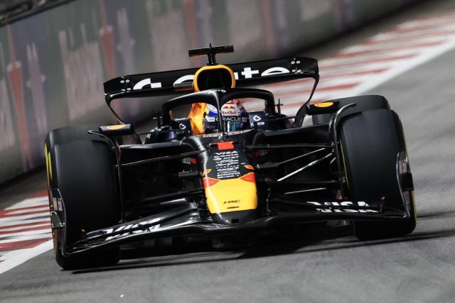Red Bull Racing's Dutch driver Max Verstappen races during the Las Vegas Formula One Grand Prix at the Las Vegas Strip Circuit in Las Vegas, Nevada, on November 22, 2025. (Photo by Patrick T. Fallon / AFP)