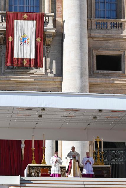 Pope Leo XIV (C) leads the mass of Jubilee of Choirs and Choral Society at St Peter's Square in The Vatican on November 23, 2025. (Photo by Andreas SOLARO / AFP)