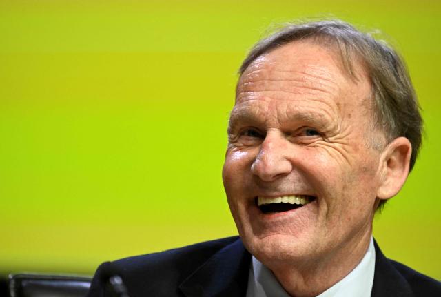 Borussia Dortmund's CEO Hans-Joachim Watzke attends the German first division Bundesliga football club's annual general meeting in Dortmund, western Germany on November 23, 2025. After 20 years as managing director, Watzke aims to be elected as president of the club to replace current president Reinhold Lunow. (Photo by Ina FASSBENDER / AFP)
