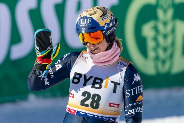 USA's A J Hurt reacts after the second run of the Women's Large Hill HS140 competition of the FIS Ski Jumping World Cup in Lillehammer, Norway on November 23, 2025. (Photo by Johann GRODER / NTB / AFP) / Norway OUT