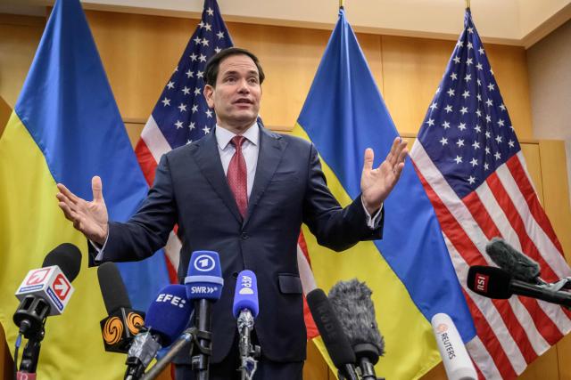 US Secretary of State Marco Rubio holds a press conference following a closed-door talks on a US plan to end the war in Ukraine at the US Mission in Geneva, on November 23, 2025. US Secretary of State Marco Rubio arrived in Geneva on November 23, 2025 morning for discussions on a US plan to end the Ukraine war, after Washington signalled room for negotiation on the controversial proposal. Ukrainian, European and Canadian officials were also gathering in the Swiss city. (Photo by Fabrice COFFRINI / AFP)