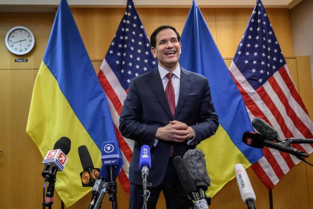 US Secretary of State Marco Rubio holds a press conference following a closed-door talks on a US plan to end the war in Ukraine at the US Mission in Geneva, on November 23, 2025. US Secretary of State Marco Rubio arrived in Geneva on November 23, 2025 morning for discussions on a US plan to end the Ukraine war, after Washington signalled room for negotiation on the controversial proposal. Ukrainian, European and Canadian officials were also gathering in the Swiss city. (Photo by Fabrice COFFRINI / AFP)