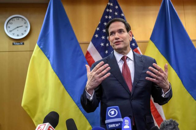 US Secretary of State Marco Rubio holds a press conference following a closed-door talks on a US plan to end the war in Ukraine at the US Mission in Geneva, on November 23, 2025. US Secretary of State Marco Rubio arrived in Geneva on November 23, 2025 morning for discussions on a US plan to end the Ukraine war, after Washington signalled room for negotiation on the controversial proposal. Ukrainian, European and Canadian officials were also gathering in the Swiss city. (Photo by Fabrice COFFRINI / AFP)