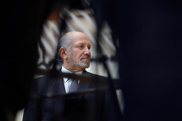 US' Commerce Secretary Howard Lutnick looks on as he delivers remarks to the press at the end of an EU Foreign Affairs Council about Trade in Brussels on November 24, 2025. (Photo by Nicolas TUCAT / AFP)