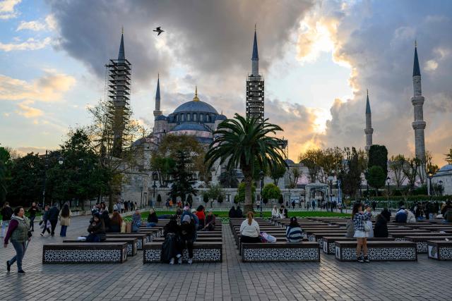 This photograph shows a view of Sultan Ahmed Mosque, also known as the Blue Mosque, ahead of the visit of Pope Leo XIV to Turkey, in Istanbul on November 24, 2025. (Photo by Yasin AKGUL / AFP)