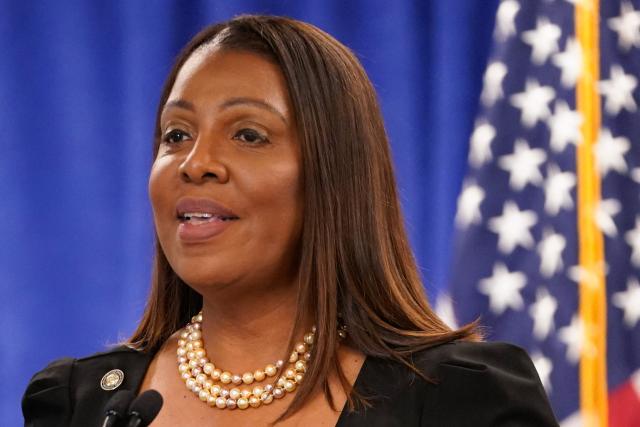 (FILES) New York Attorney General Letitia James speaks during a press conference at the Office of the Attorney General in New York on February 16, 2024. A federal judge on November 24, 2025, dismissed the criminal case brought against former FBI director James Comey, a prominent foe of President Donald Trump. The judge also tossed out the indictment of New York Attorney General Letitia James, another Trump critic, on the grounds that the prosecutor who brought the charges was unlawfully appointed. (Photo by TIMOTHY A. CLARY / AFP)