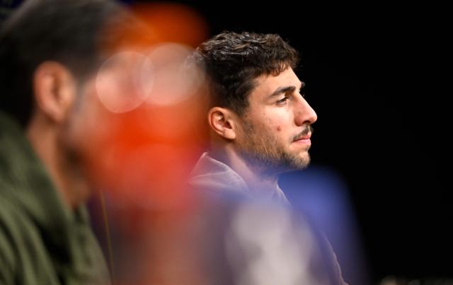 Villarreal's Spanish midfielder #14 Santi Comesana attends a press conference in Dortmund, western Germany on November 24, 2025, on the eve of the UEFA Champions League, league phase - Day 5 football match, Borussia Dortmund v Villarreal CF. (Photo by Ina FASSBENDER / AFP)