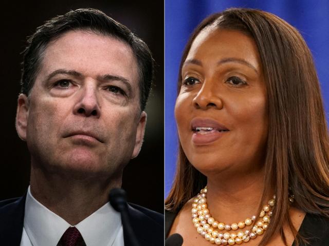 (COMBO) This combination of pictures created on November 24, 2025 shows, L/R, former FBI director James Comey on Capitol Hill June 8, 2017 in Washington, DC, and New York Attorney General Letitia James in New York on February 16, 2024. A federal judge on November 24, 2025, dismissed the criminal case brought against former FBI director James Comey, a prominent foe of President Donald Trump. The judge also tossed out the indictment of New York Attorney General Letitia James, another Trump critic, on the grounds that the prosecutor who brought the charges was unlawfully appointed. (Photo by Brendan Smialowski and TIMOTHY A. CLARY / AFP)