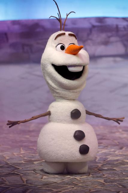 This photograph shows the charachter Olaf at the new World of Frozen, inside the Disney Adventure World (former Walt Disney Studios) in Disneyland Paris, in Marne-la-Vallee, east of Paris on November 24, 2025. The Disney adventure World will open on March 29, 2026. (Photo by GEOFFROY VAN DER HASSELT / AFP)