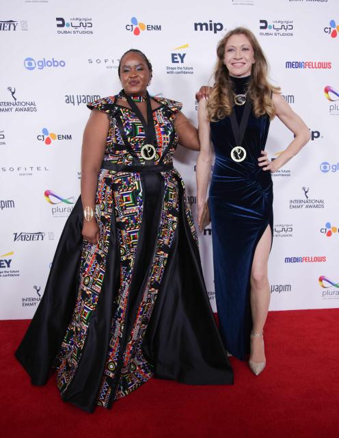 Kenyan director June Ndinya (L) and Polish producer Gosia Lukomska (R) attend the 53rd International Emmy Awards Gala at the New York Hilton Midtown on November 24, 2025 in New York City. (Photo by Leonardo MUNOZ / AFP)