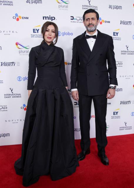 Algerian journalist Fairouz Ziani (L) and Palestinian journalist Asef Hamidi attend the 53rd International Emmy Awards Gala at the New York Hilton Midtown on November 24, 2025 in New York City. (Photo by Leonardo MUNOZ / AFP)