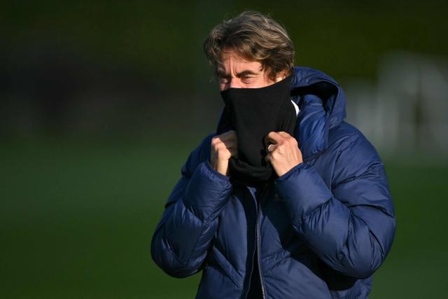 Tottenham Hotspur's Danish head coach Thomas Frank attends a team training session at the Tottenham training centre in Enfield, north London, on November 25, 2025, on the eve of their UEFA Champions League league phase football match against Paris Saint-Germain.  (Photo by Glyn KIRK / AFP)