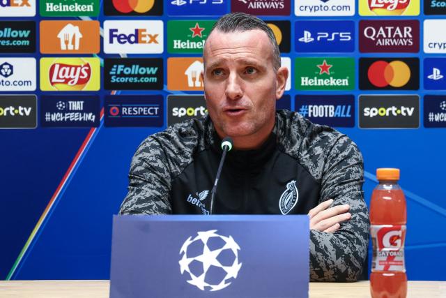 Club Bruges' Belgian head coach Nicky Hayen speaks during a press conference on November 25, 2025 in Westkapelle on the eve of the UEFA Champions League football match between Club Bruges and Sporting CP. (Photo by BRUNO FAHY / Belga / AFP) / Belgium OUT