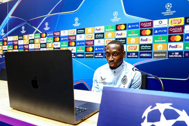 Club Bruges' Portuguese forward Carlos Forbs speaks during a press conference on November 25, 2025 in Westkapelle on the eve of the UEFA Champions League football match between Club Bruges and Sporting CP. (Photo by BRUNO FAHY / Belga / AFP) / Belgium OUT