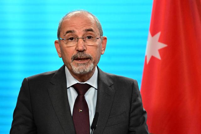 Jordanian Foreign Minister Ayman Safadi delivers a press conference with his German counterpart on November 25, 2025 at the Foreign Ministry office in Berlin, Germany. (Photo by Odd ANDERSEN / AFP)