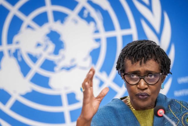 UNAIDS executive director Winnie Byanyima holds a press conference ahead of the World AIDS Day 2025 at the United Nations offices in Geneva on November 25, 2025. (Photo by Fabrice COFFRINI / AFP)