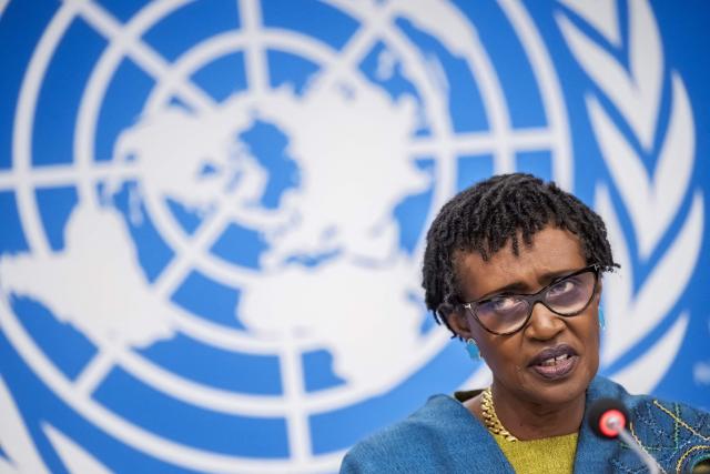 UNAIDS executive director Winnie Byanyima holds a press conference ahead of the World AIDS Day 2025 at the United Nations offices in Geneva on November 25, 2025. (Photo by Fabrice COFFRINI / AFP)