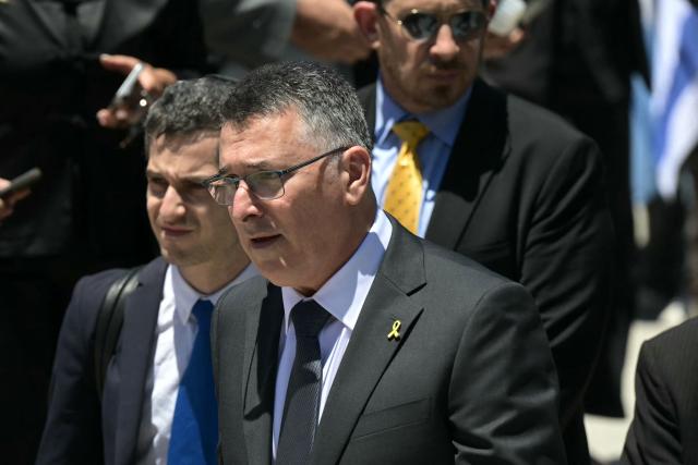 Israeli Foreign Minister Gideon Sa'ar leaves after attending a wreath-laying ceremony in homage to Argentine national hero General Jose de San Martin in Buenos Aires on November 25, 2025, as part of his official visit to the country. (Photo by JUAN MABROMATA / AFP)