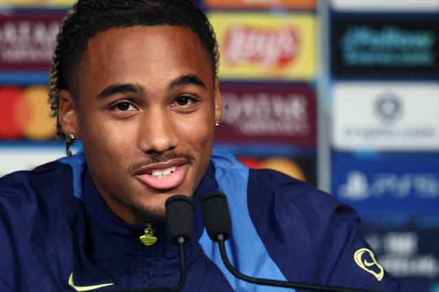 Tottenham Hotspur's French midfielder #28 Wilson Odobert gives a press conference at the Parc des Princes stadium, in Paris, on November 25, 2025, on the eve of the UEFA Champions League first round day 5 football match between Paris Saint-Germain and Tottenham Hotspur. (Photo by FRANCK FIFE / AFP)
