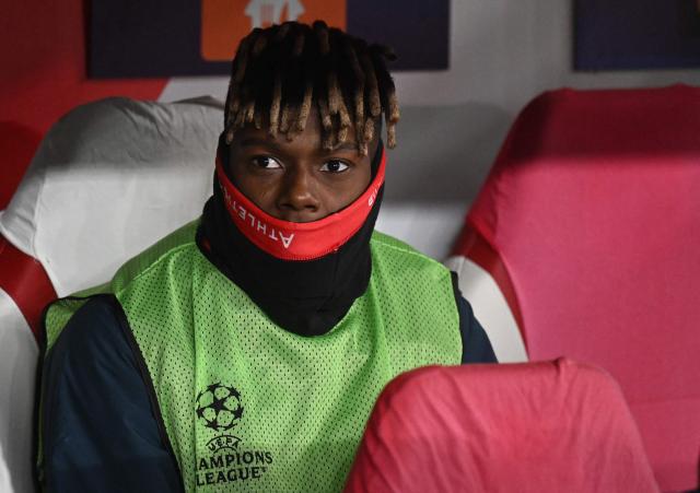 Athletic Bilbao's Spanish forward #10 Nico Williams looks on ahead the UEFA Champions League league phase day 5 football match between Slavia Praha and Athletic Bilbao in Prague, on November 25, 2025. (Photo by Michal Cizek / AFP)