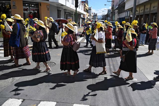 Indigenous women take part in a demonstration on the International Day for the Elimination of Violence against Women in Guatemala City, on November 25, 2025. (Photo by Johan ORDONEZ / AFP)
