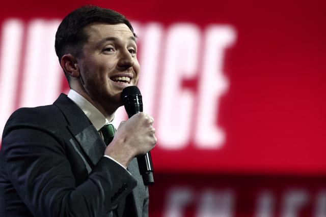 Pierre-Marie Seve speaks during "Face a vous - Les grands enjeux de demain" (Face to face with you - The major challenges of tomorrow) debate show hosted by French weekly newspaper Le Journal du Dimanche (JDD) at the Le Dome de Paris - Palais des Sports in Paris on November 25, 2025. (Photo by Thibaud MORITZ / AFP)
