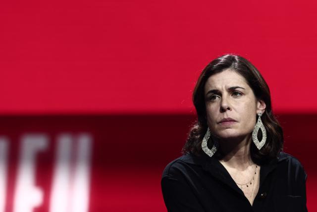 French journalist Charlotte d'Ornellas looks on during "Face a vous - Les grands enjeux de demain" (Face to face with you - The major challenges of tomorrow) debate show hosted by French weekly newspaper Le Journal du Dimanche (JDD) at the Le Dome de Paris - Palais des Sports in Paris on November 25, 2025. (Photo by Thibaud MORITZ / AFP)