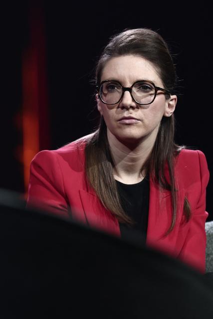 France's junior Minister in charge of equality Aurore Berge looks on during "Face a vous - Les grands enjeux de demain" (Face to face with you - The major challenges of tomorrow) debate show hosted by French weekly newspaper Le Journal du Dimanche (JDD) at the Le Dome de Paris - Palais des Sports in Paris on November 25, 2025. (Photo by Thibaud MORITZ / AFP)