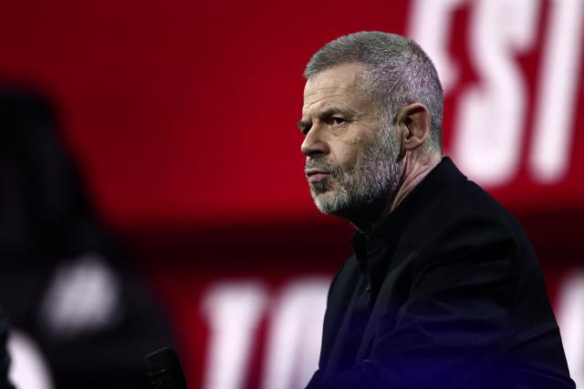 French literary critic Eric Naulleau looks on during "Face a vous - Les grands enjeux de demain" (Face to face with you - The major challenges of tomorrow) debate show hosted by French weekly newspaper Le Journal du Dimanche (JDD) at the Le Dome de Paris - Palais des Sports in Paris on November 25, 2025. (Photo by Thibaud MORITZ / AFP)