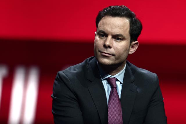 French journalist Louis de Raguenel speaks looks on during "Face a vous - Les grands enjeux de demain" (Face to face with you - The major challenges of tomorrow) debate show hosted by French weekly newspaper Le Journal du Dimanche (JDD) at the Le Dome de Paris - Palais des Sports in Paris on November 25, 2025. (Photo by Thibaud MORITZ / AFP)