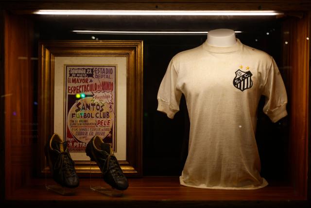 Details at the Pele Museum are pictured after the announcement of the acquisition of late Brazilian football legend Pele brand by NR Sports in Santos, Sao Paulo, Brazil on November 25, 2025. (Photo by Miguel SCHINCARIOL / AFP)