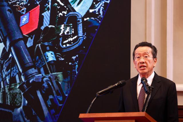 Taiwan's Defence Minister Wellington Koo talks about defence budget during a news conference at the Presidential Office Building in Taipei on November 26, 2025. Lai said his government will propose $40 billion in additional defence spending over several years, as the democratic island seeks to deter a potential Chinese invasion. (Photo by I-Hwa Cheng / AFP)