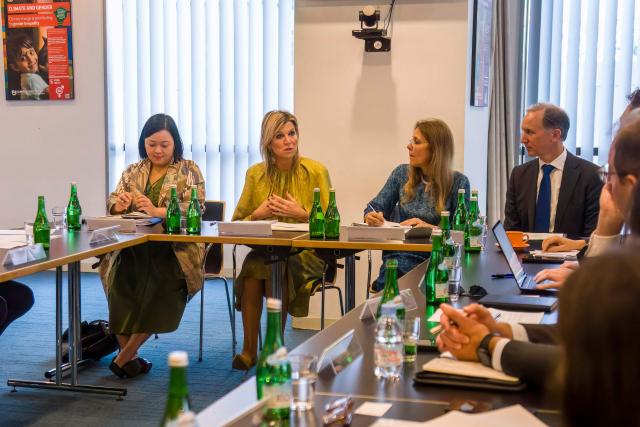 Queen Maxima of the Netherlands (2nd L), in her capacity as the UN Secretary General's Special Advocate for Financial Health (UNSGSA), discusses aspects of financial inclusion with the UN Indonesia country team and development partners at the office for the United Nations in Indonesia, in Jakarta on November 26, 2025. (Photo by ADITYA IRAWAN / AFP)