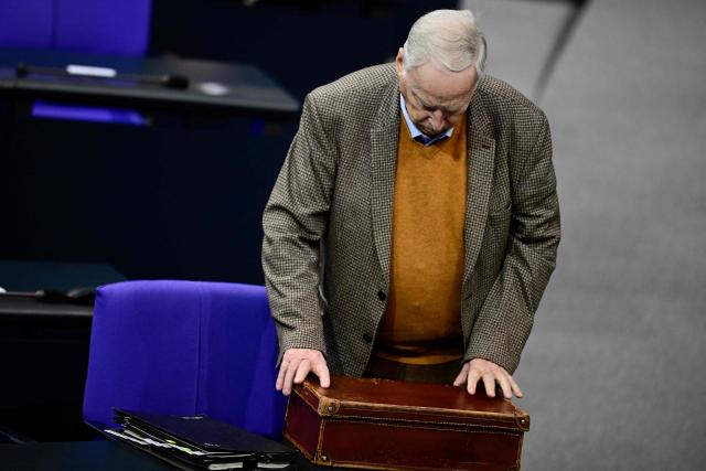 Honorary chairman of the far-right Alternative for Germany (AfD) party Alexander Gauland arrives for a general debate on the budget of the Federal Chancellery at the Bundestag, Germany's lower house of parliament in Berlin on November 26, 2025. (Photo by Tobias SCHWARZ / AFP)